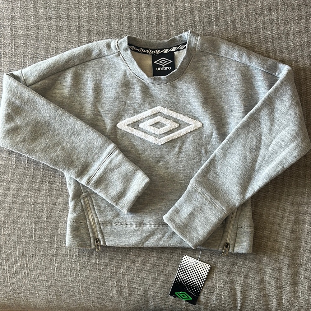 NEW Umbro Girls Gray Front Zipper Logo Crewneck Sweatshirt Size XS (4/5) NWT